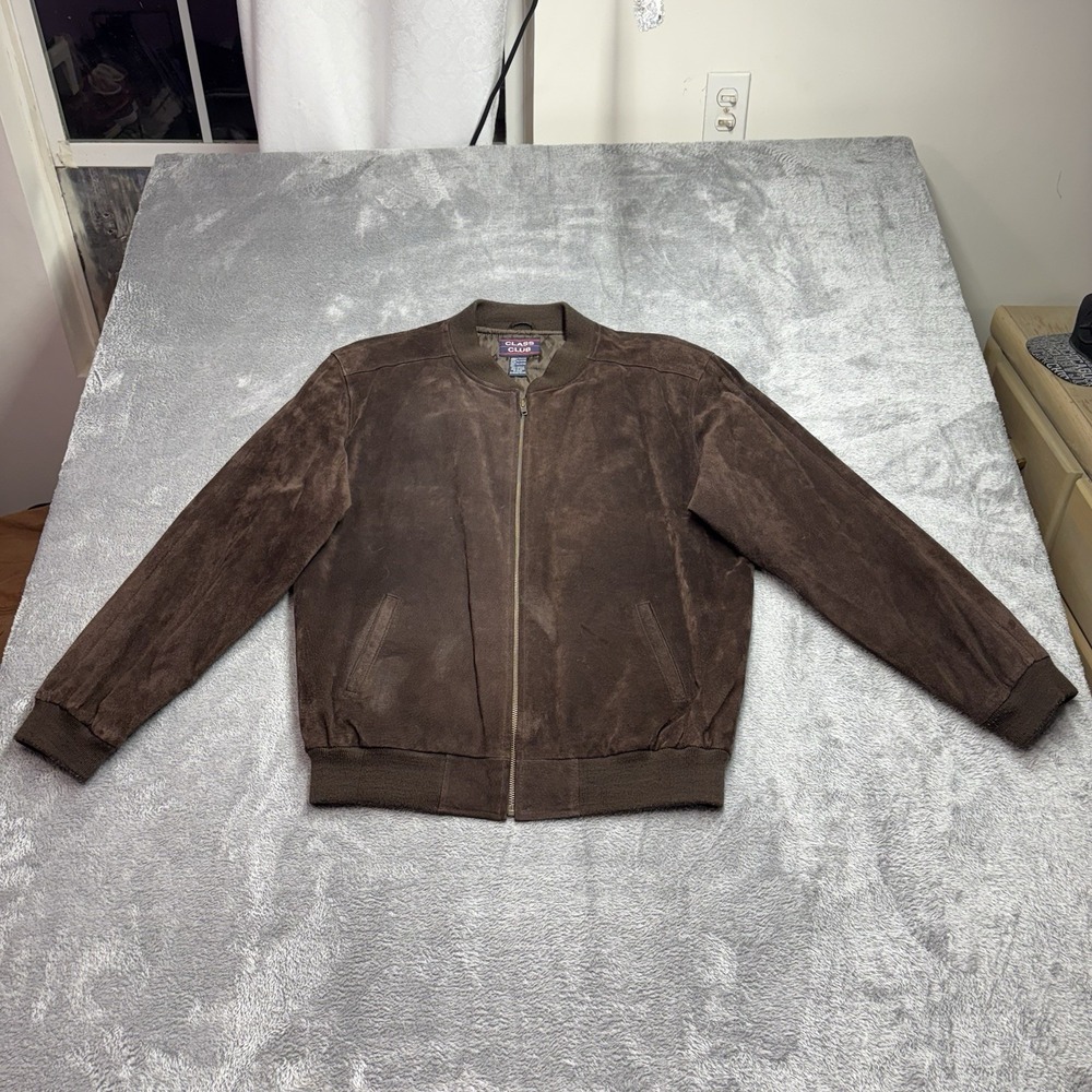 Class Club Genuine Leather Jacket Brown Bomber Full Zip Vintage Mens XL‎
